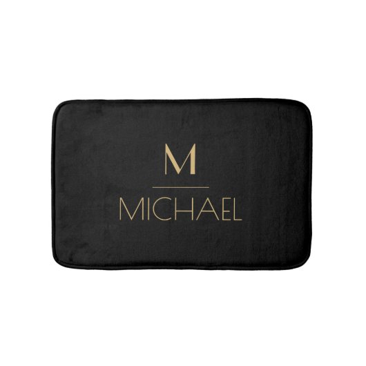 Tapis de Bain Moderne Élégant Monogramme Noir & Or (Devant)