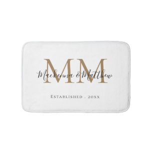 Tapis De Bain Moderne Elegant Noir Or Nouveau Monogramme Nom