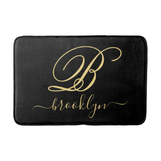 Tapis De Bain Moderne Elegant Personnalisé Nom Or Monogramme