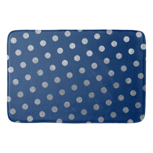 Tapis De Bain Moderne Elégant Simple Marine Bleu Pois d'argent (Devant)