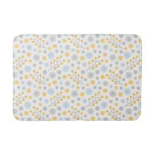 Tapis De Bain Moderne Floral Bleu Jaune & Gris Mat de bain moyen