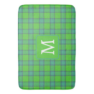 Tapis De Bain Moderne monogramme à carreaux vert et bleu élégant