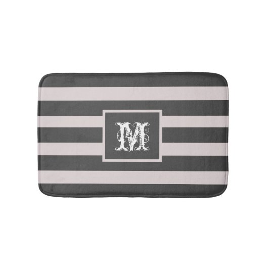 Tapis De Bain Moderne Monogramme Initial Chic Simple Gris Rayé (Devant)