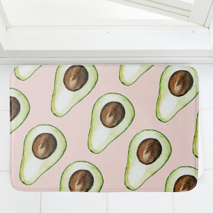 Tapis De Bain Moderne Pastel Rose Et Vert Motif Avocado