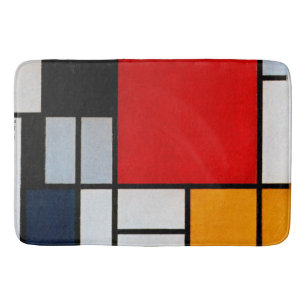 Tapis De Bain Mondrian - Composition avec grand plan rouge