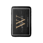 Tapis De Bain Monogram Chic Gold Script Names Wedding Date Black (Devant (Vertical))