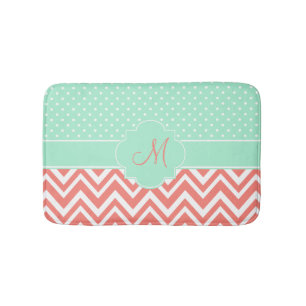 Tapis De Bain Monogram Coral Chevron avec Motif de point de la p
