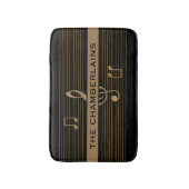 Tapis De Bain Monogram Faux Gold Treble Clef and Notes on BLACK (Devant (Vertical))