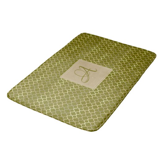 Tapis De Bain Monogram Green Gold Quatrefoil Mariage des jeunes  (Angle)