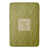Tapis De Bain Monogram Green Gold Quatrefoil Mariage des jeunes  (devant Vertical)