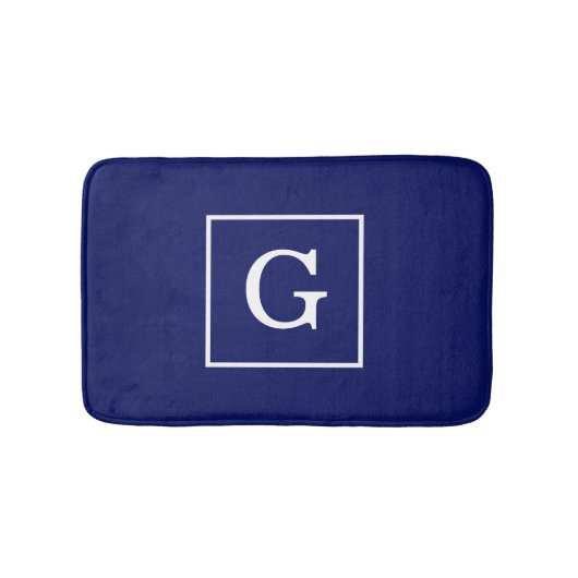 Tapis De Bain Monogram initial de la Navy Blue White Framed (Devant)