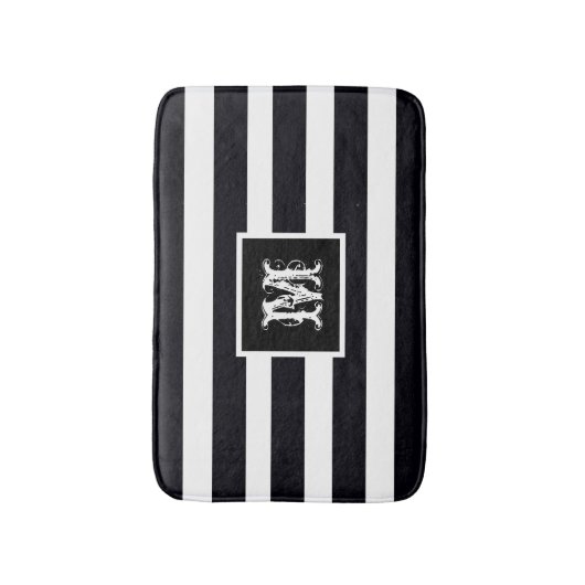 Tapis De Bain Monogram Initial Modern Classic Black And White (Devant (Vertical))