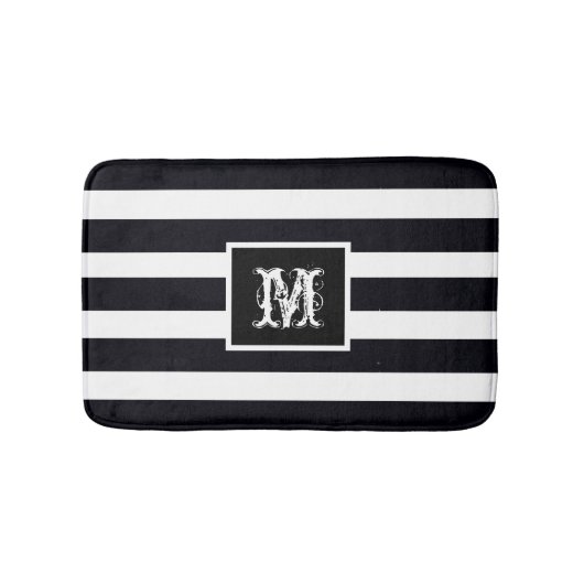 Tapis De Bain Monogram Initial Modern Classic Black And White (Devant)