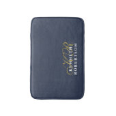Tapis De Bain Monogram Minimalist Dusty Navy Blue Gold White Man (Devant (Vertical))
