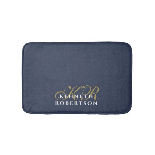 Tapis De Bain Monogram Minimalist Dusty Navy Blue Gold White Man (Devant)