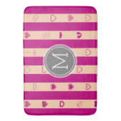 Tapis De Bain Monogram Royal Fuchsia Stripe Motif cardiaque mode (devant Vertical)