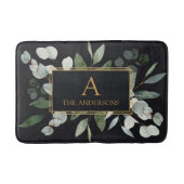 Tapis De Bain Monogram Watercolor Tropical Green Leaves Black (Devant)