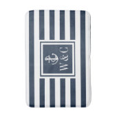 Tapis De Bain Monogramme à bande bleue marine Initiales Ancre na (Devant (Vertical))