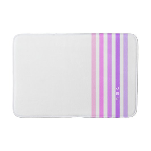 Tapis De Bain Monogramme à bandes verticales violettes et roses (Devant)