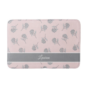 Tapis De Bain Monogramme à motif floral d'hortensia rose ébloui