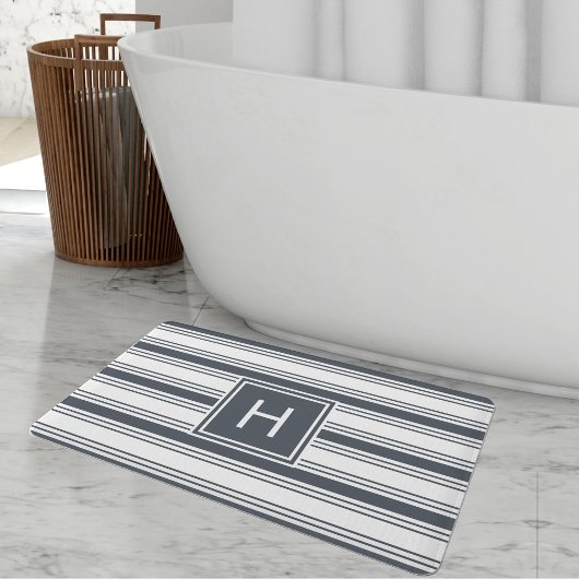 Tapis De Bain Monogramme à rayures blanches et de la marine