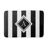 Tapis De Bain Monogramme à rayures noir et blanc moderne (Devant)