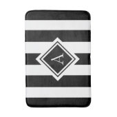 Tapis De Bain Monogramme à rayures noir et blanc moderne (Devant (Vertical))