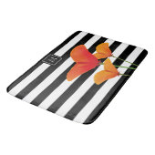 Tapis De Bain Monogramme à rayures noires chic (Angle)