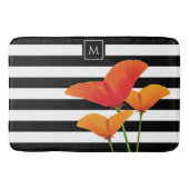 Tapis De Bain Monogramme à rayures noires chic (Devant)