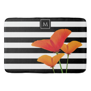 Tapis De Bain Monogramme à rayures noires chic