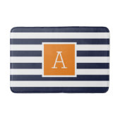 Tapis De Bain Monogramme à rayures orange et marine (Devant)