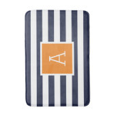Tapis De Bain Monogramme à rayures orange et marine (Devant (Vertical))
