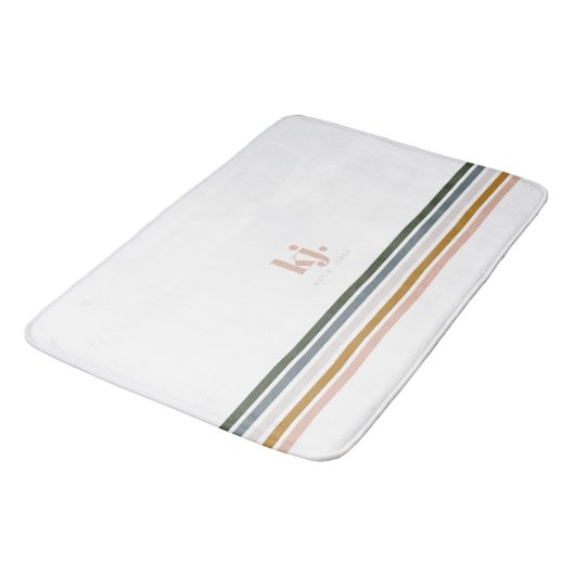 Tapis De Bain Monogramme à rayures rétro chic (Angle)