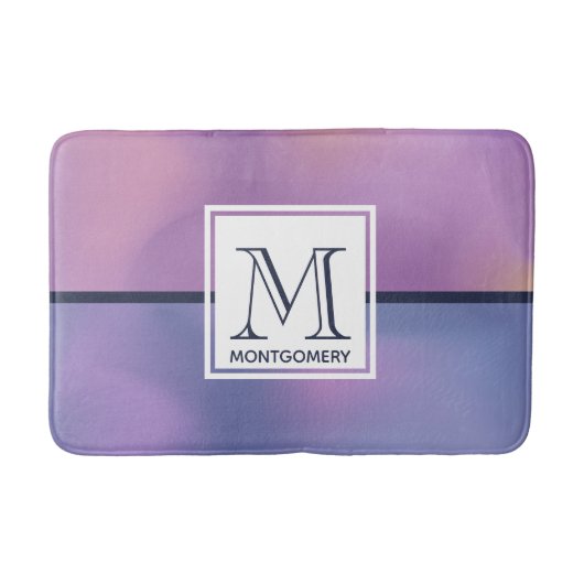 Tapis De Bain Monogramme Abstrait moderne violet et rose (Devant)