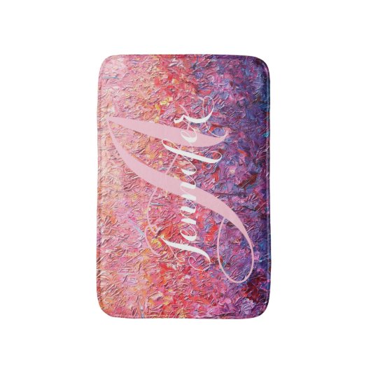 Tapis De Bain Monogramme Abstrait Pink violet nom initial (Devant (Vertical))