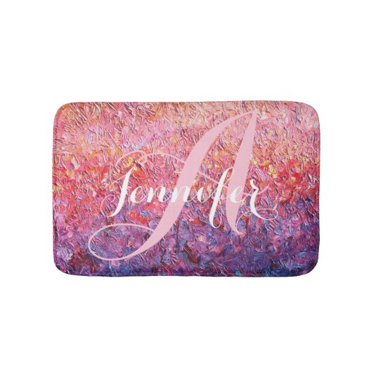 Tapis De Bain Monogramme Abstrait Pink violet nom initial (Devant)
