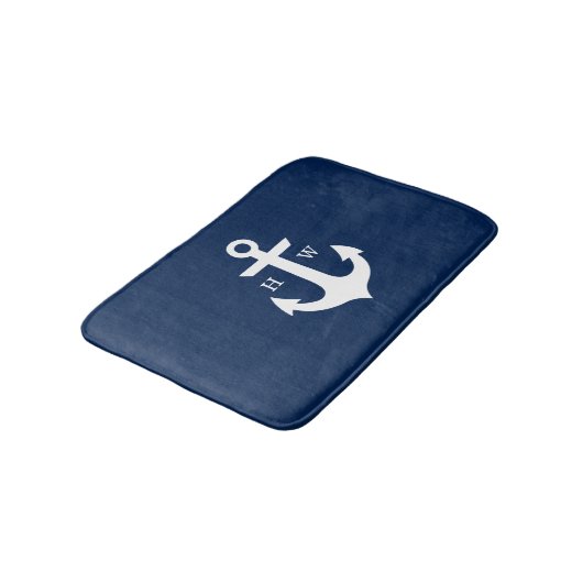 Tapis De Bain Monogramme Ancre bleu marine (Angle)