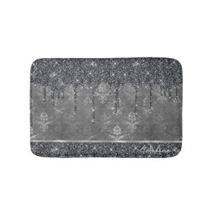 Tapis De Bain Monogramme Argent Parties scintillant noire en mé