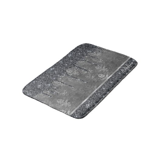 Tapis De Bain Monogramme Argent Parties scintillant noire en mét (Angle)