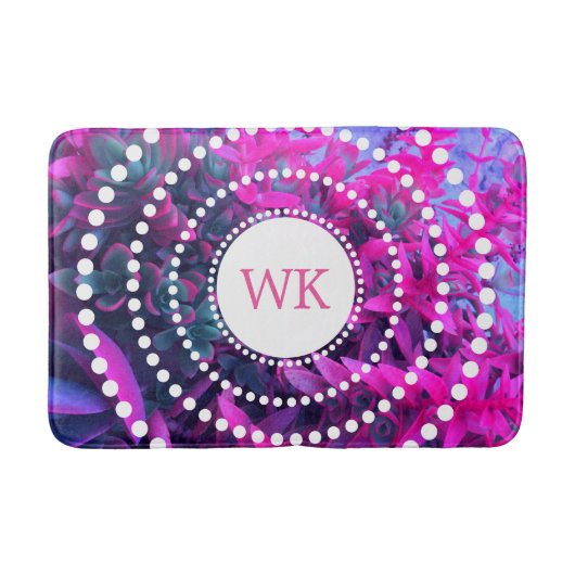 Tapis De Bain Monogramme art succulent assez rose et pourpre (Devant)