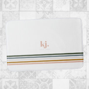 Tapis De Bain Monogramme Bandes Rétro Chic