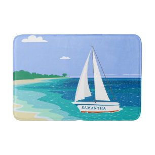 Tapis De Bain Monogramme Bateau à voile Côtier Tropical Beach Ma