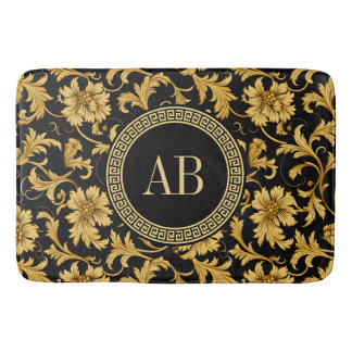 Tapis De Bain Monogramme Black Gold Classy Élégant Motif