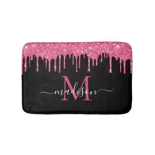Tapis De Bain Monogramme Black Metallic Hot rose Parties scintil (Devant)