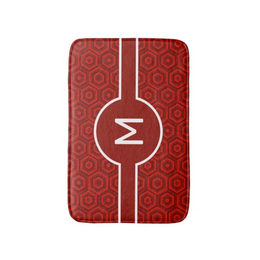 Tapis De Bain Monogramme blanc moderne sur géométrie rouge (Devant (Vertical))