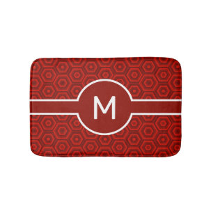Tapis De Bain Monogramme blanc moderne sur géométrie rouge