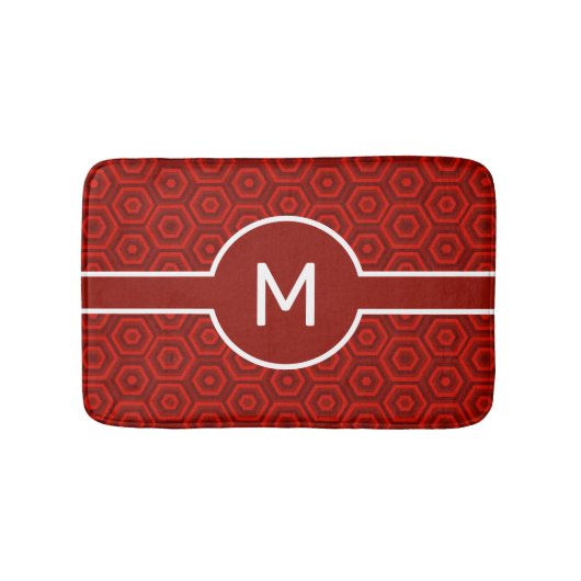 Tapis De Bain Monogramme blanc moderne sur géométrie rouge (Devant)