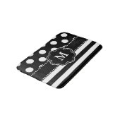 Tapis De Bain Monogramme blanc noir de rayure de points (Angle)