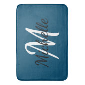 Tapis De Bain Monogramme Bleu Ajouter Votre Nom Simple Moderne t (devant Vertical)