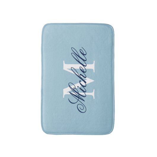 Tapis de bain monogrammé bleu clair | décoration d (Devant (Vertical))